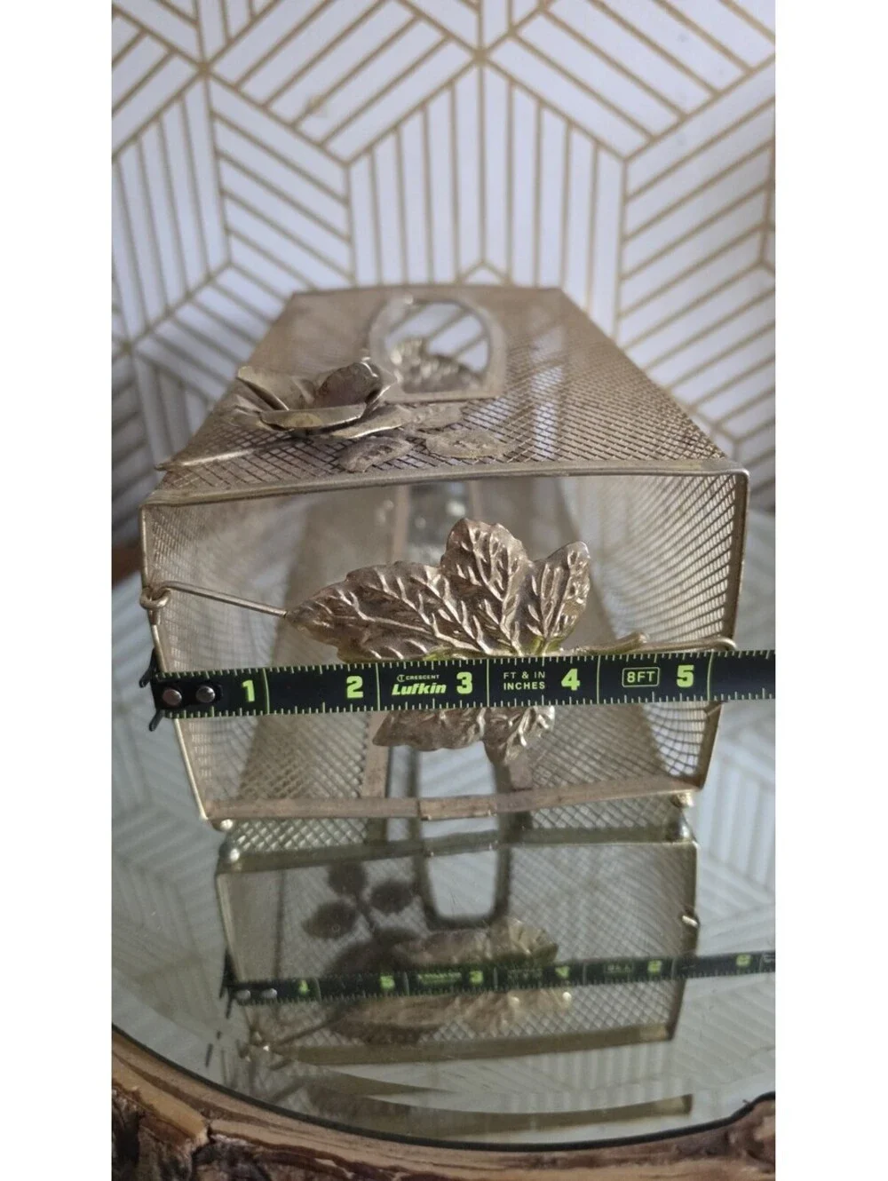 Vintage Floral Gold Tone Filigree Tissue Box Cover Hollywood Regency